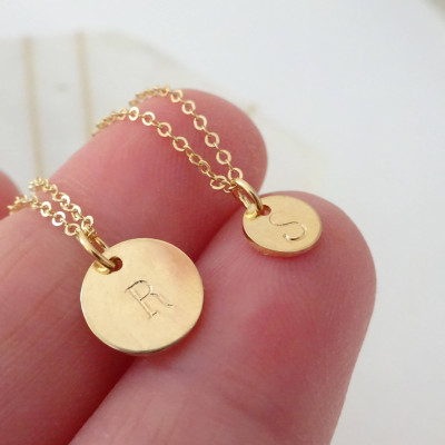 Double tag necklace, Personalized dsc necklace, Initial necklace, Bridesmaid necklace, Layering necklace, Circle disc Pendant