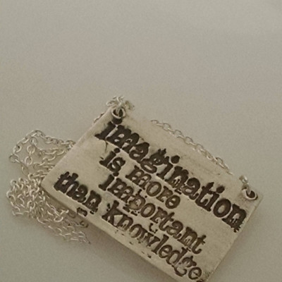 Einstein Quote Jewelry. Artisan Handcrafted Sterling Silver Necklace Pendant Imagination. Handcrafted by Michelle Dahlia Designs on etsy
