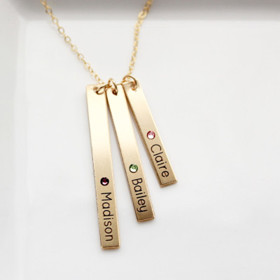 Engraved Birthstone Bar Necklace - Personalized Gift For Mom, Custom Necklace Gift Engraved Personalized Gift Child Names Initials Necklace