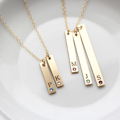 Engraved Birthstone Necklace - Bar Necklace Tag Necklace Mother Necklace Engraved Custom Personalized Gift Child Names Bar Necklace