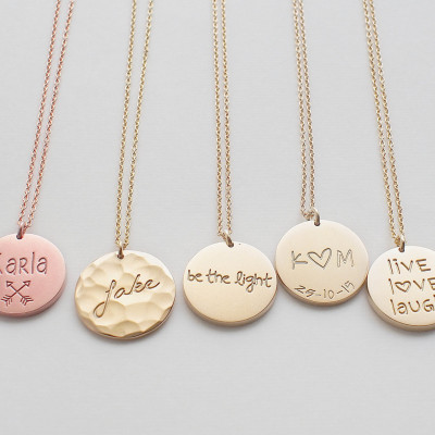 Engraved Disc Necklace, Personalised Circle, Name Plate Necklace, Custom Name, Children Names, Family Name - Medium Circle Tag Necklace #D13