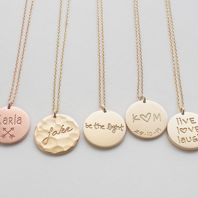 Engraved Disk Necklace, Personalized Circle Necklace, Large Circle Tag Necklace #D17