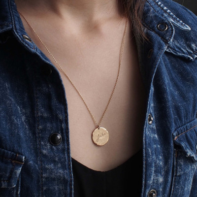 Engraved Disk Necklace, Personalized Circle Necklace, Large Circle Tag Necklace #D17