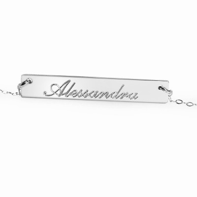 Engraved Gold Bar Personalized Necklace Nameplate - Silver Bar Necklace - Engraved Children's Name - Custom Monogram Silver Celebrity Style