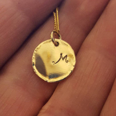 Engraved Initials, 18k Gold Disk, Coin Pendant, Gold Tag, Monogram Letter Disc, Personalized Pendant, Large Circle Tag, Handmade