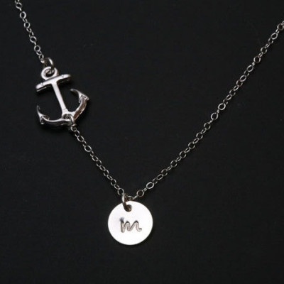 Entire sterling siler Anchor Necklace,sideways Anchor,Personalized initial anchor,Sailors Anchor,Wedding Jewelry,Bridesmaid gifts,daily Jew