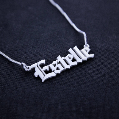 Estelle style Name Necklace ,Any Name / Old English Name Necklace / Gold Plated Name Necklace Custom Vintage Font Gothic Name Necklace