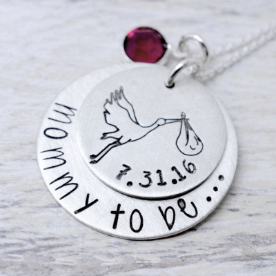Expecting Mom Necklace, Baby Shower Gift, Mommy To Be Necklace, Stork and Baby, Mothers Necklace, New Arrival Gift, Gift for Mom, Mommy Gift