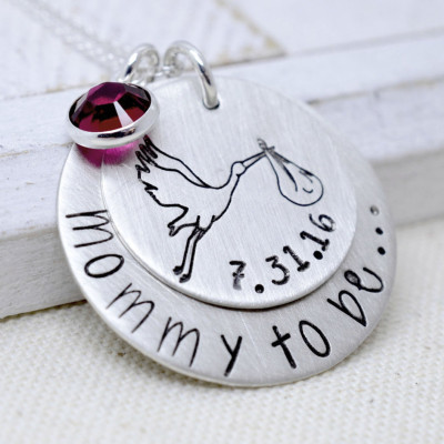 Expecting Mom Necklace, Baby Shower Gift, Mommy To Be Necklace, Stork and Baby, Mothers Necklace, New Arrival Gift, Gift for Mom, Mommy Gift