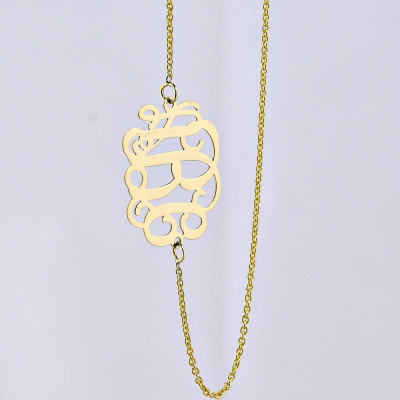 Extra Small 18kt Solid Gold 3 Initials Monogram Mini Sideway Tiny Necklace 5/8 Inch Personalized Jewelry GM29E