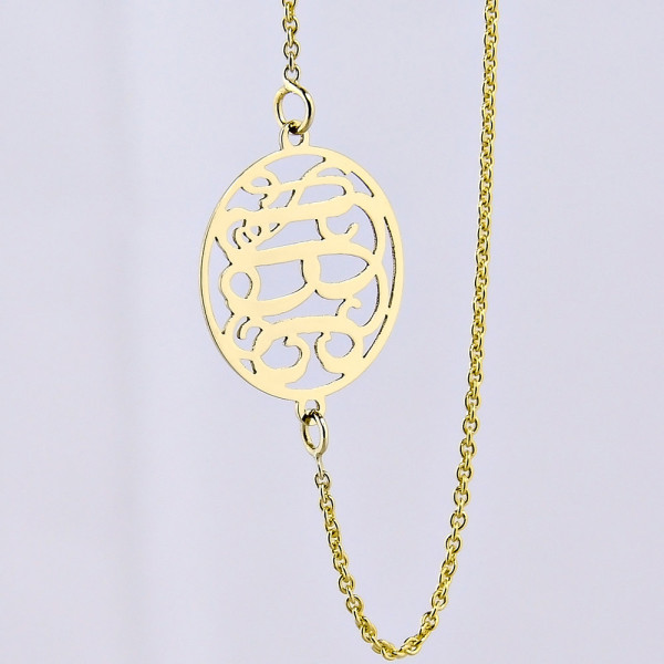 Extra Small Solid Gold 3 Initials Tiny Circle Monogram Sideway Necklace 1/2 Inch Fine Jewelry GM39E