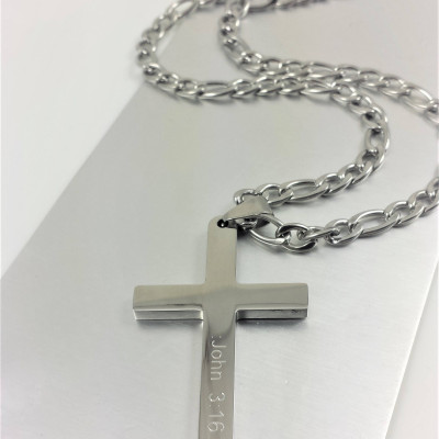 Bible Verse Personalized Cross Necklace, Men Cross Necklace, Engrave Religious Necklace