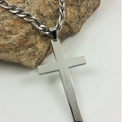 Bible Verse Personalized Cross Necklace, Men Cross Necklace, Engrave Religious Necklace