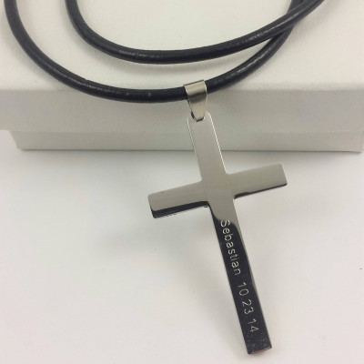 Personalized Cross Necklace, Sterling Silver Custom Necklace,Men Cross Necklace,Engraved Silver Necklace