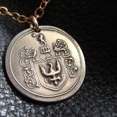 Family Crest Coat of Arms Heraldry Medallion Pendant Necklace in Solid Bronze