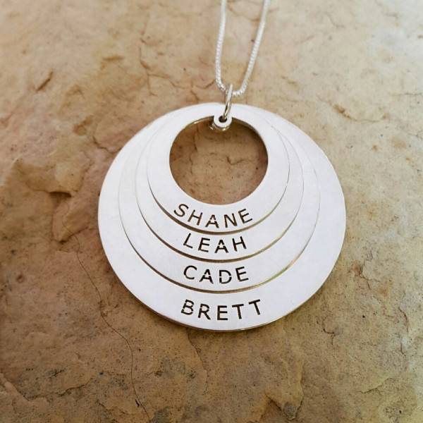 Family Name Necklace Silver 4 name necklace / Children necklace / Mother children Sterling Silver name disc set mother day gift