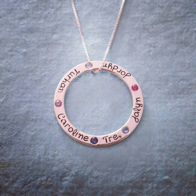 Family Name Necklace/silver birthstone circle/family circle necklace/mother children/grandma personalized grandchildren gift