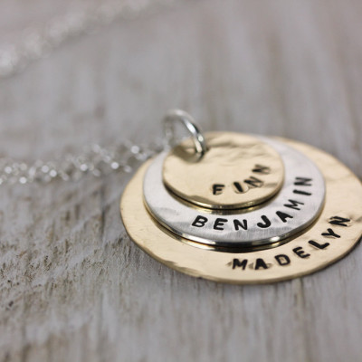 Family Stacking Necklace - Sterling Silver and Gold Plated - Personalized Hand Stamped Jewelry by Christina Guenther