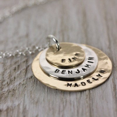 Family Stacking Necklace - Sterling Silver and Gold Plated - Personalized Hand Stamped Jewelry by Christina Guenther