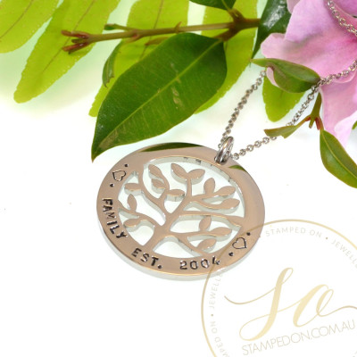 Family Tree Personalised Hand Stamped Pendant - Sterling Silver Silver, Gold, Rose Gold