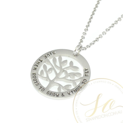 Family Tree Personalised Hand Stamped Pendant - Sterling Silver Silver, Gold, Rose Gold