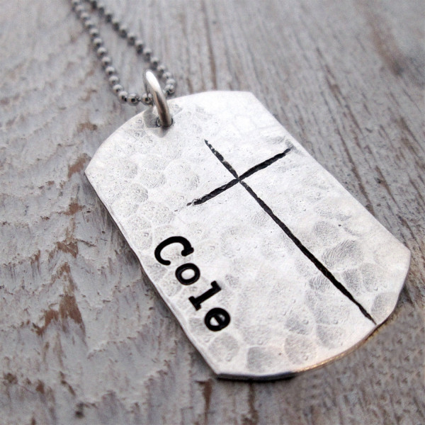 Father Day Personalized Necklace - Dog Tag Necklace- Cross Necklace -