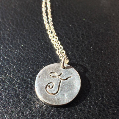 Fine silver initial pendant necklace, Silver monogram charm necklace, Silver PMC necklace