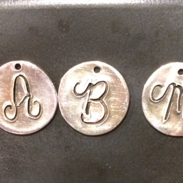 Fine silver initial pendant necklace, Silver monogram charm necklace, Silver PMC necklace