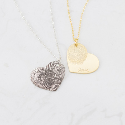 Fingerprint Jewelry • Heart Charm Fingerprint Necklace • Custom Fingerprint Necklace • Personalized Gift • MOTHER'S GIFT • NM32