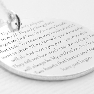 First Dance Lyrics Necklace, Song Necklace, Wedding Song Engraved, Wedding Vows Necklace, Gift For Her