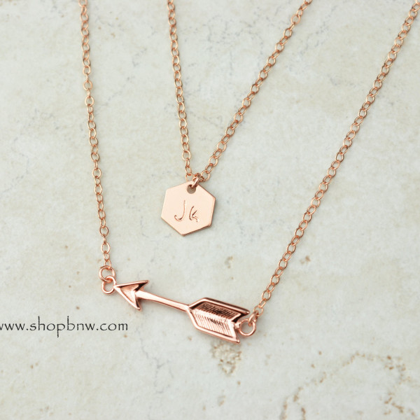 Follow Your Arrow Necklace Set / Gold, Silver, Rose Gold / Personalized Initial Necklace