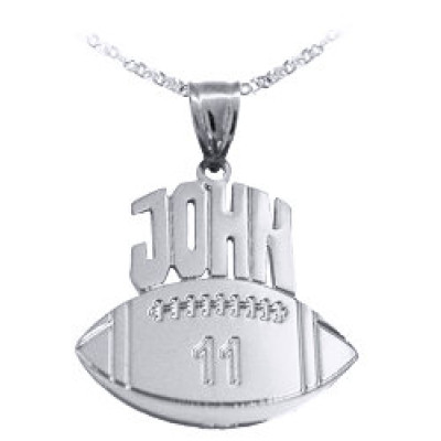 Football Sport Charm 1.25 inch Personalized with Name and Number - Sterling Silver - Made in USA
