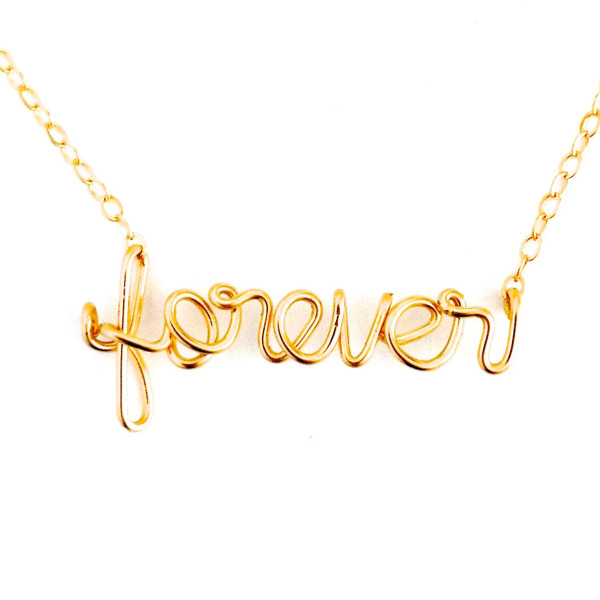 Forever Necklace. Gold Forever Script Wire Necklace. 18k Gold Plated Wire forever script necklace. Infinity Necklace. Lovers Necklace.