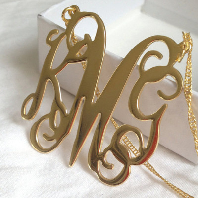 Free Shipping - LARGE Monogram necklace Gold, Monogram Gift, Monogramed Initial, Gold Initial, Gold necklace, Monogram necklace, Bday gift