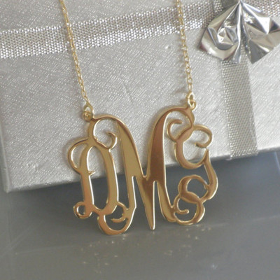 Monogram necklace Gold, 1 Inch Monogram. Monogrammed Initial Necklace