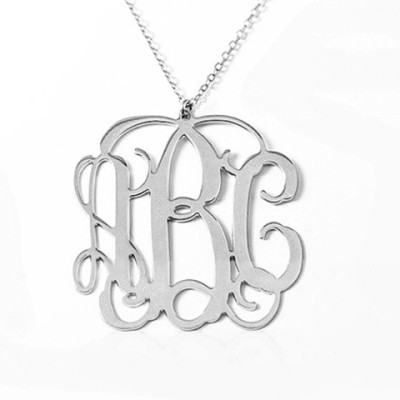 Monogram necklace, LARGE Monogrammed Initial, Sterling Silver, Silver Monogram necklace