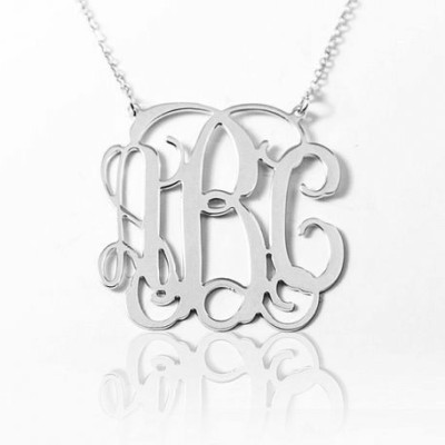 Silver Monogram necklace, Monogram Gift, 1" Initial Monogram necklace