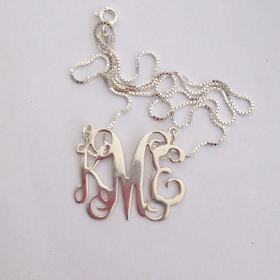 Silver Monogram necklace, Monogram Gift, 1" Initial Monogram necklace