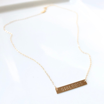 GIRLBOSS Necklace - Stamped Bar Jewelry - 18k Gold Plated, sterling silver, 18k Rose Gold Plated
