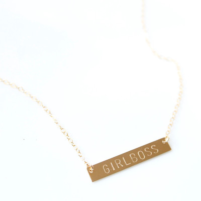 GIRLBOSS Necklace - Stamped Bar Jewelry - 18k Gold Plated, sterling silver, 18k Rose Gold Plated