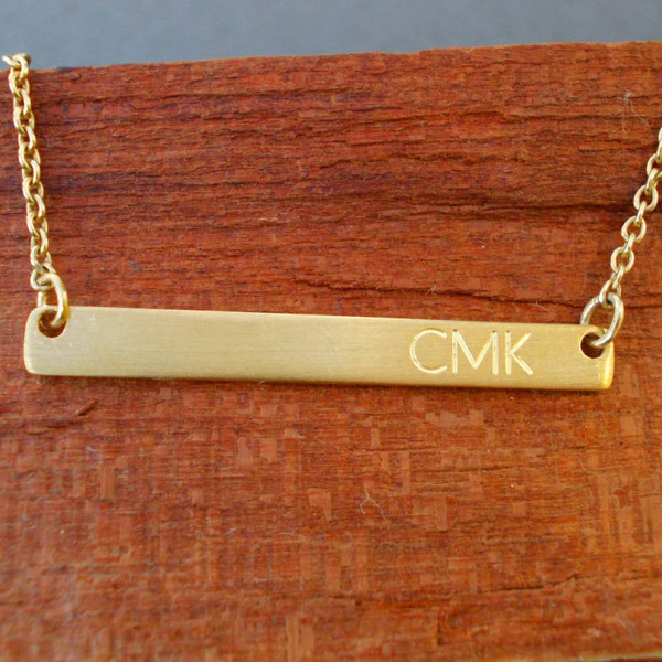 GOLD BAR Necklace, INITIAL Engravable bar, Nameplate bar, Custom Name necklace, Horizontal Monogrammed bar