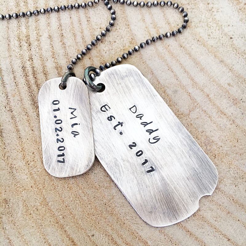 Man-  Custom Dog Tags Handstamped Personalized Dog Tag Necklace Engraved Father Dad Gift Husband