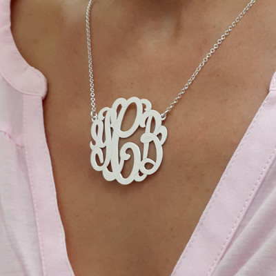 Gift For Her - Custom made Silver Monogram Necklace, 1.5" , Personalized gift, Christmas Gift