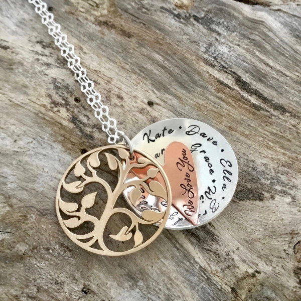 Gifts for Mom | Layered Mixed Metal Name Necklace | Stamped Necklace with Names | Personalized Necklace for Mom | Mothers Necklace