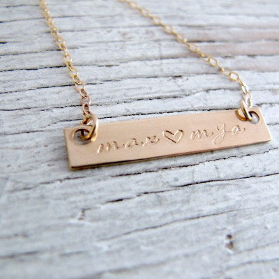 Gold Bar Name Necklace, Mother's Gold Necklace, Personalized Rectangle Necklace, Hand Stamped Gold Jewelry