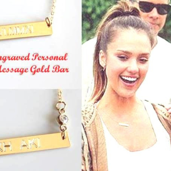 Gold Bar Nameplate Engraved - Personalized necklace - Horizontal Gold Bar - Initial Monogram name necklace - 18k Gold Plated - sterling silver