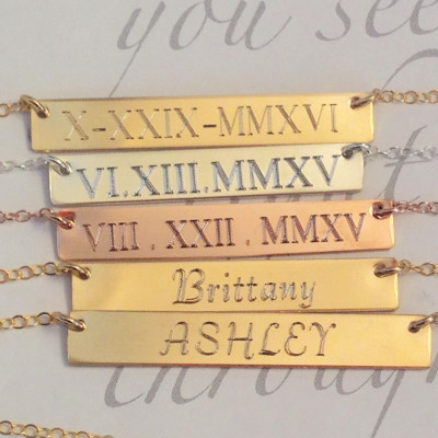 Gold Bar Necklace Name Bar Necklace Initial Engraved Bar Necklace Heart charm Sterling Silver Bar Gold Plated Rose Gold, Dainty Bar Necklace
