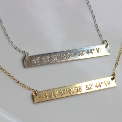 Gold Bar Necklace Nameplate - Personalized Custom necklace Horizontal Gold Bar Initial Monogram name sterling Silver Celebrity Style