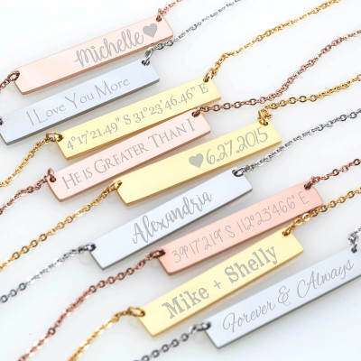 Gold Bar Necklace, Personalized Bar Necklace, Name Bar Necklace, Custom Name Necklace, Monogram Necklace, Bridesmaid Gift, Personalized