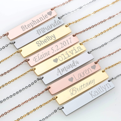 Gold Bar Necklace, Personalized Bar Necklace, Name Bar Necklace, Custom Name Necklace, Monogram Necklace, Bridesmaid Gift, Personalized